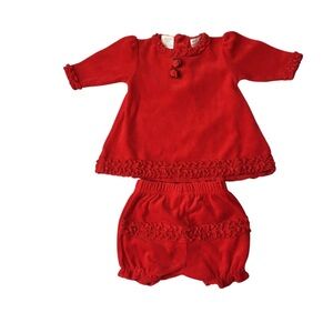 Koala Red Baby Girl Dress and Bloomers Velvet Set